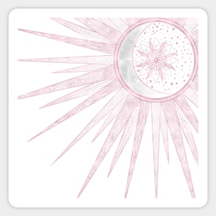 Elegant Pink Sun Moon Doodle Mandala White Design Sticker